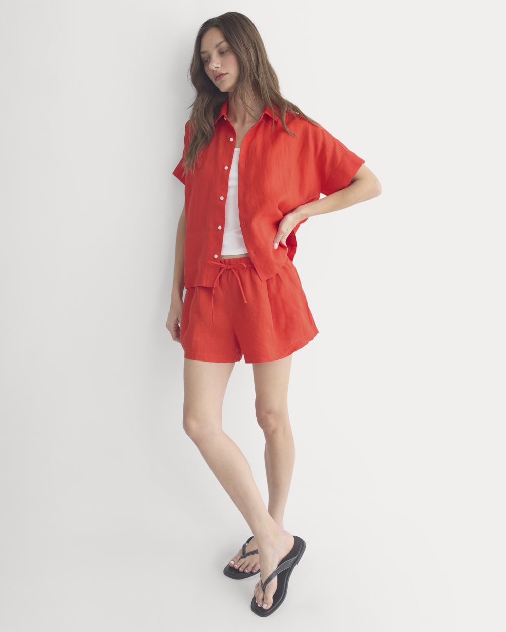 The Boxy Shirt in Linen | Fiery Red