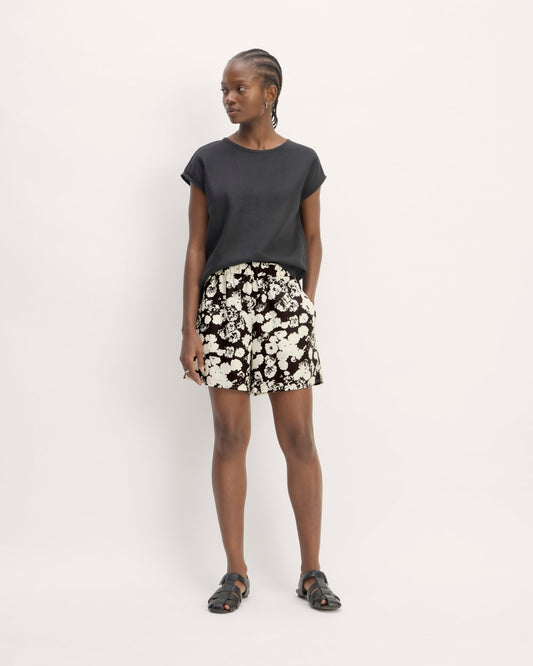 The Linen Easy Short | Black / Bone Floral