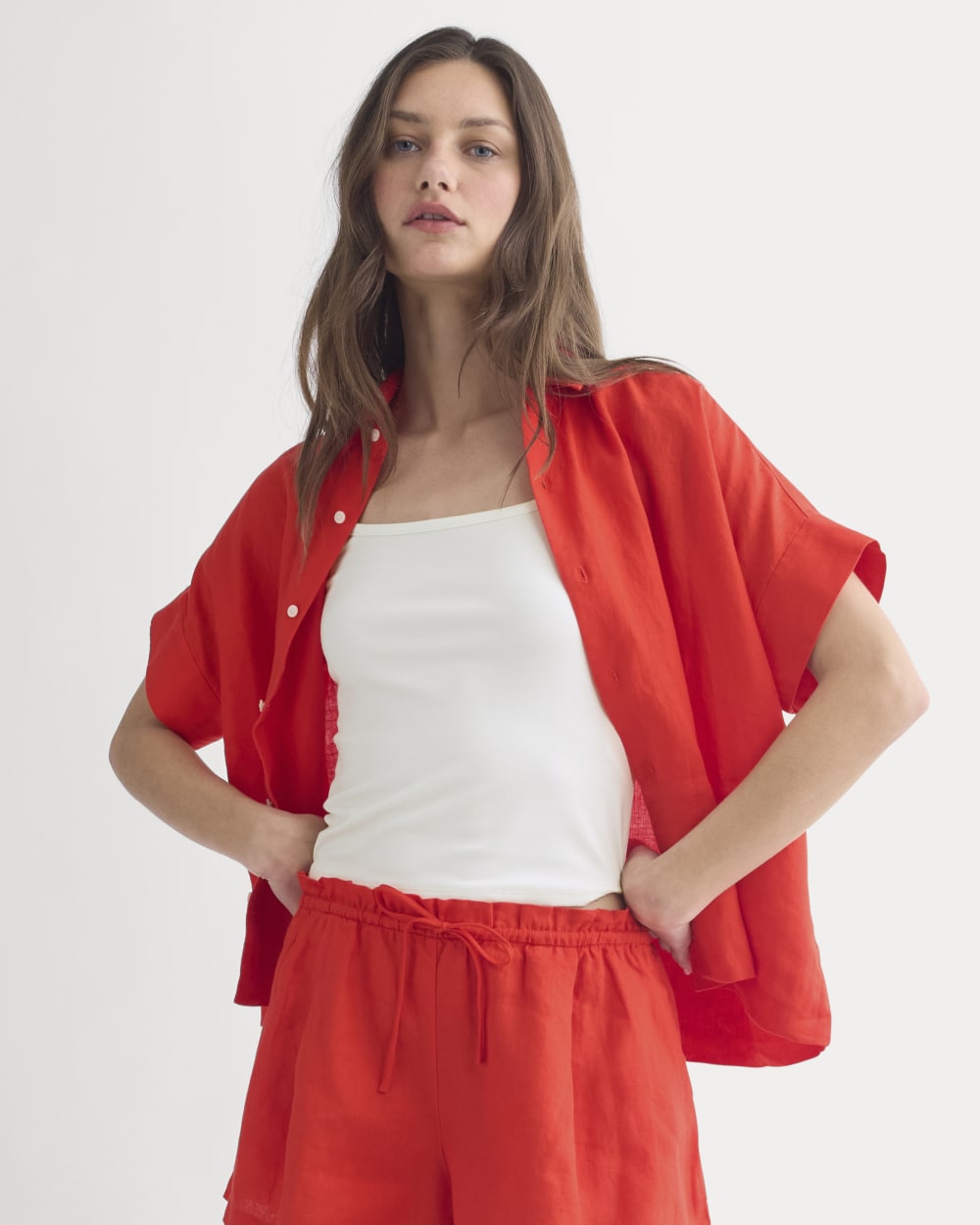 The Boxy Shirt in Linen | Fiery Red