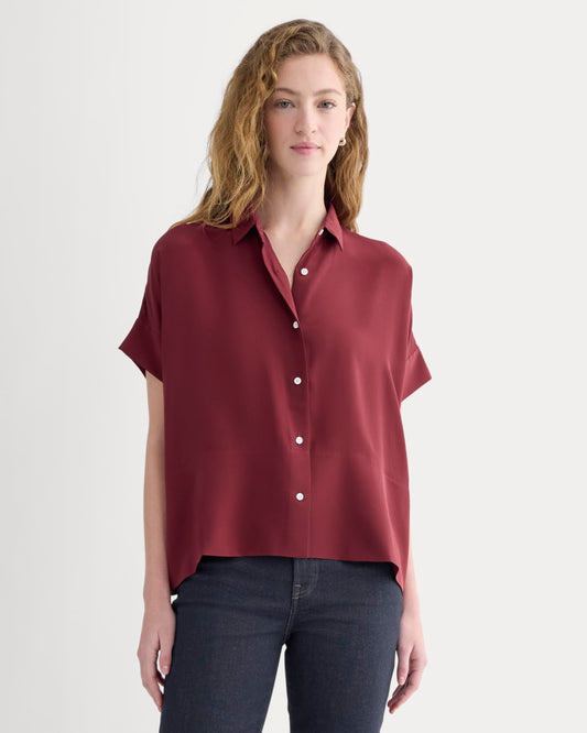 The Boxy Shirt in Washable Silk | Pomegranate