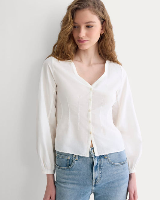 Balloon Sleeve Top in Cotton Silk | Bone